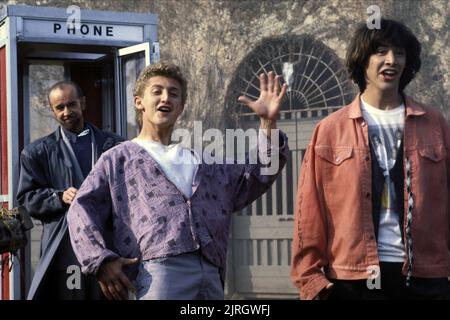 GEORGE CARLIN, ALEX WINTER, KEANU REEVES, BILL and TED'S EXCELLENT ADVENTURE, 1989 Stock Photo