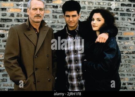 PAUL NEWMAN,TOM CRUISE, MARY ELIZABETH MASTRANTONIO, THE COLOR OF MONEY, 1986 Stock Photo