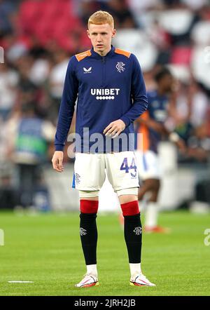 Rangers goalkeeper Adam Devine warming up prior to kick-off before the ...