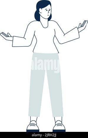 Woman shrugging shoulders. Doubt icon. Lack of knowledge Stock Vector