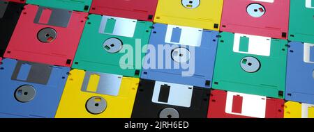colored floppy diskettes. long banner web image Stock Photo