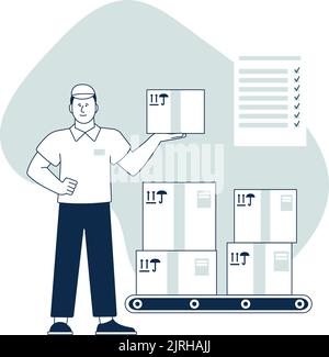 Shipping boxes check. Cargo delivery control concept Stock Vector