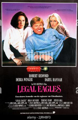 DEBRA WINGER, ROBERT REDFORD, DARYL HANNAH POSTER, LEGAL EAGLES, 1986 Stock Photo