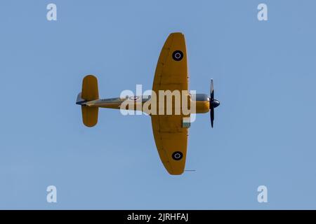 Eastbourne, East Sussex, UK. Featuring the Hawker Fury FB.11 at the annual Eastbourne Airshow viewed from the beach at Eastbourne. 20th August 2022. Credit David Smith/Alamy Live News Stock Photo