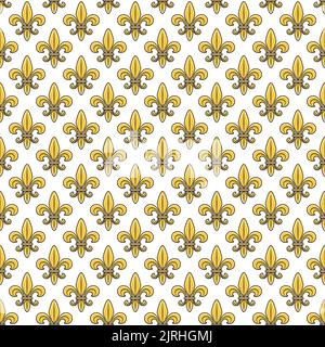 Seamless pattern with gold fleur de lis, heraldic lily. Vector colored background on white. Stock Vector