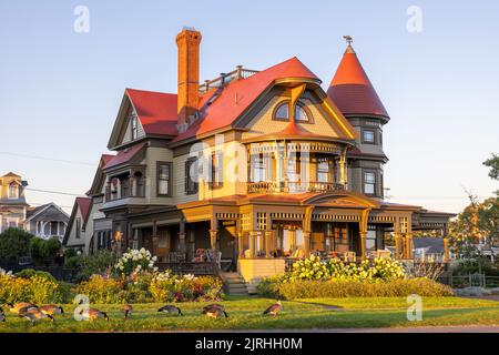 The Corbin-Norton house, originally built in the Queen Anne style in 1891,  overlooks Ocean Park in Oak Bluff, Massachusetts on Martha's Vineyard. Stock Photo