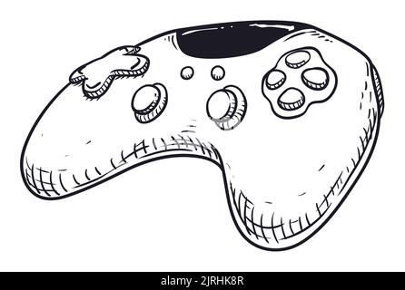 Gamepad or game controller in hand drawn style with joypad, buttons and sticks. Stock Vector