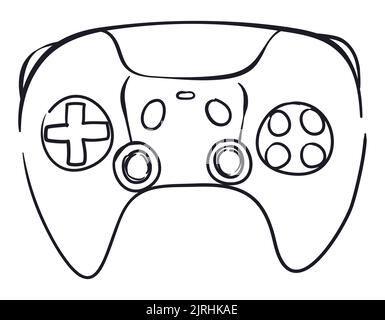Drawing in frontal view of a video game controller: D-pad, joysticks, buttons and touchpad key. Stock Vector