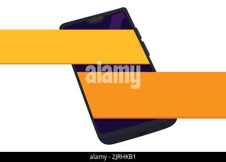 Empty yellow labels coming out from a smartphone. Design in cartoon style over white background. Stock Vector