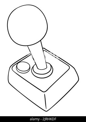 Colorless design in outline style of a retro videogame controller with joystick and buttons, ready to color it. Stock Vector