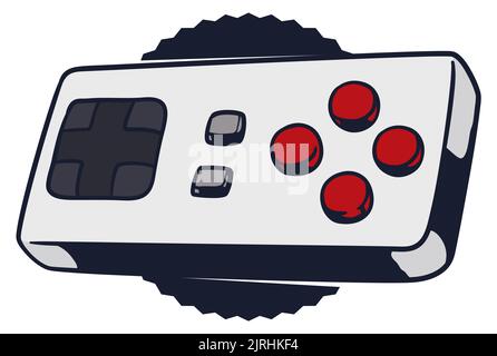 Design in flat style with classic video game controller, with Dpad and buttons over a dark button. Stock Vector