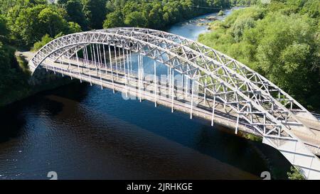 Wylam, England, 24 August 2022. Opened on the 6 October 1876 West Wylam Bridge – also known as Hagg Bank Bridge and Points Bridge – was built as a rai Stock Photo