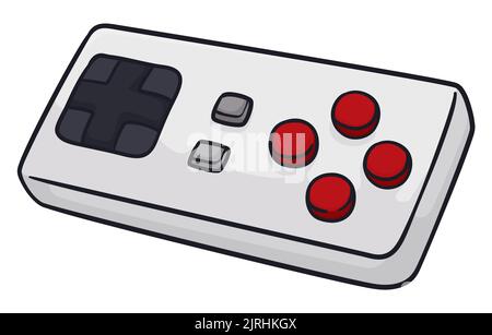 Isolated classic video game controller with the traditional buttons disposition at the right side and D-pad at left side. Design in cartoon style. Stock Vector