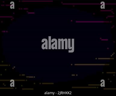Black background template with pink and yellow pixels shower and dark scanlines. Stock Vector