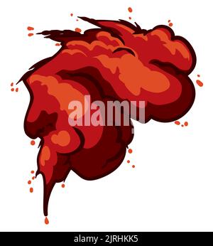View of violent explosion, with debris and firewake. Design in cartoon style, isolated over white background. Stock Vector