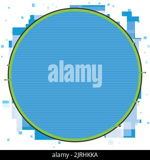Blue round button with pixels around it, and scan lines. Stock Vector