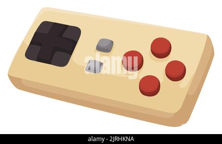Classic and yellow video game controller, with buttons and Dpad over white background. Stock Vector