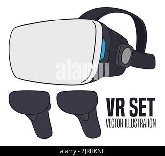 Design in flat style of a virtual reality headset, with controllers ready to enjoy the metaverse. Stock Vector