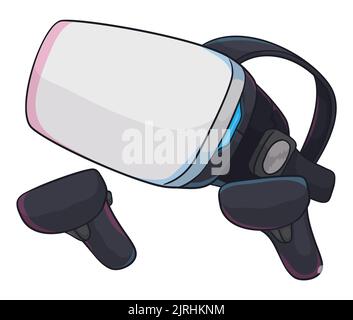 Virtual reality headset, with two controllers ready to enjoy a digital adventure. Stock Vector