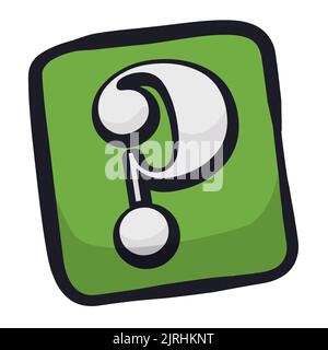 Green icon like a button, with square shape and with a question mark inside it. Stock Vector