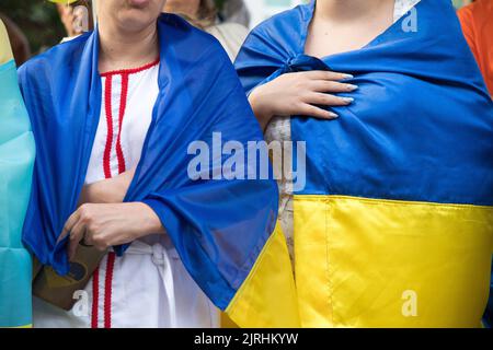 Gdansk, Poland. 24th August 2022. Anti-war protest against Russian invasion on Ukraine, in six months of the war in Ukraine and Ukrainian state holiday Independence Day of Ukraine © Wojciech Strozyk / Alamy Live News Stock Photo