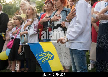 Gdansk, Poland. 24th August 2022. Anti-war protest against Russian invasion on Ukraine, in six months of the war in Ukraine and Ukrainian state holiday Independence Day of Ukraine © Wojciech Strozyk / Alamy Live News Stock Photo