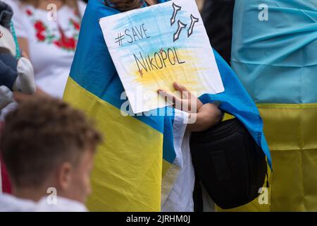 Gdansk, Poland. 24th August 2022. Anti-war protest against Russian invasion on Ukraine, in six months of the war in Ukraine and Ukrainian state holiday Independence Day of Ukraine © Wojciech Strozyk / Alamy Live News Stock Photo