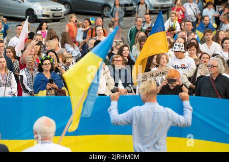 Gdansk, Poland. 24th August 2022. Anti-war protest against Russian invasion on Ukraine, in six months of the war in Ukraine and Ukrainian state holiday Independence Day of Ukraine © Wojciech Strozyk / Alamy Live News Stock Photo