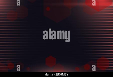 Black background template with hexagon shapes and dim lines with bokeh effect. Stock Vector