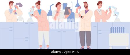 People working in chemical laboratory. Science team experiment isolated on white background Stock Vector