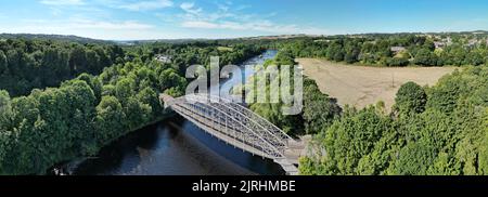 Wylam, England, 24 August 2022. Opened on the 6 October 1876 West Wylam Bridge – also known as Hagg Bank Bridge and Points Bridge – was built as a rai Stock Photo