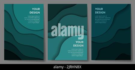Paper cut cover. Frame design with abstract waves. Stock Vector