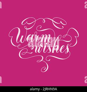 Best Wishes hand lettering. Handwritten calligraphy, vector illustration. White text on pink background. Stock Vector