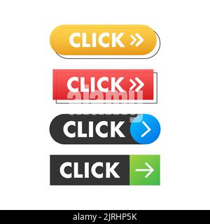 Yellow click on white background. Digital download. Click here vector web button. Stock Vector