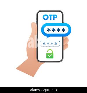 OTP One-time password. 2-Step authentication. Data protection, internet security concept. Stock Vector