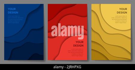 Paper cut cover. Frame design with abstract waves. Stock Vector