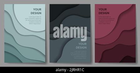 Paper cut cover. Frame design with abstract waves. Stock Vector