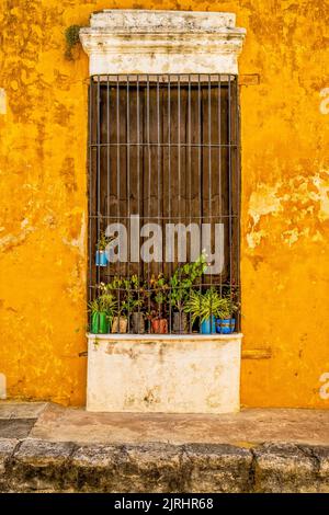 Old yellow house at the magical town of Izamal in Mexico Stock Photo