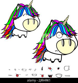 big head unicorn cartoon expressions set colletion in vector format Stock Vector