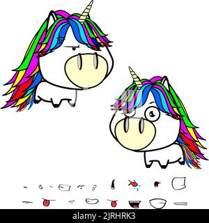 big head unicorn cartoon expressions set colletion in vector format Stock Vector