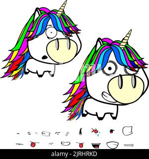 big head unicorn cartoon expressions set colletion in vector format Stock Vector