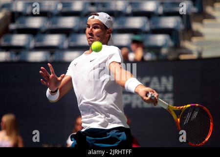 Flushing Meadows, New York, USA. 24th Aug, 2022. Rafael Nadal of Spain practicing today for the U.S. Open at the National Tennis Center in Flushing Meadows, New York. The tournament begins next Monday. Credit: Adam Stoltman/Alamy Live News Stock Photo