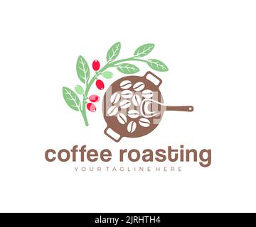 Coffee roasting, branch of coffee with fruits, logo design. Coffee house, cafe, coffee production, vector design and illustration Stock Vector