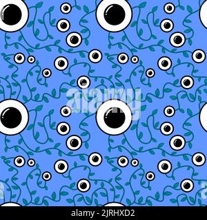 Halloween monsters aliens seamless eyes leaves pattern for wrapping paper and clothes kids print and accessories and notebooks and fabrics. High quali Stock Photo