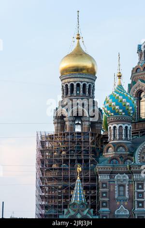 RUSSIA, PETERSBURG - AUG 18, 2022: blood church saved st petersburg russia christ temple saint, from religion building for sky for russian saint Stock Photo