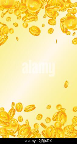 American dollar coins falling. Scattered gold USD coins. USA money. Jackpot wealth or success concept. Vector illustration. Stock Vector
