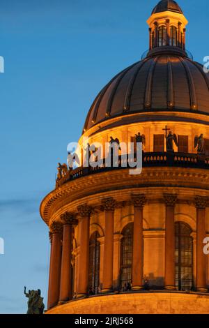 RUSSIA, PETERSBURG - AUG 18, 2022: st isaacs russia petersburg cathedral saint summer trees isaac, for saint russian in monument from famous sky Stock Photo