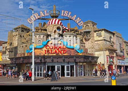 Coral island entertainment and amusement centre, the Golden Mile, Central promenade, Blackpool seaside resort, Lancashire, England, UK, FY1 5DW Stock Photo