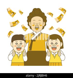 Korean bill character emoji drawing for shopping event Shin Saimdang cash Stock Photo