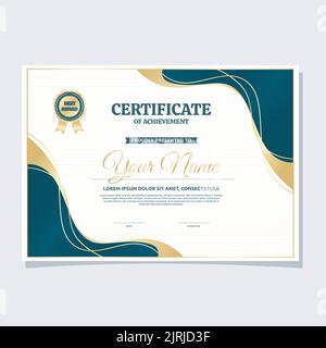 Blue Gold Certificate of Achievement Success School Print Template Stock Vector